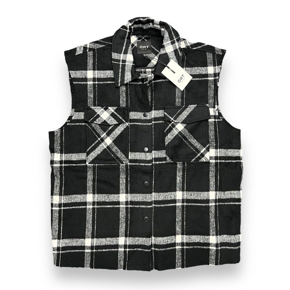 Oat Plaid Wool Blend Snap‎ Button Vest Layering - Picture 2 of 13